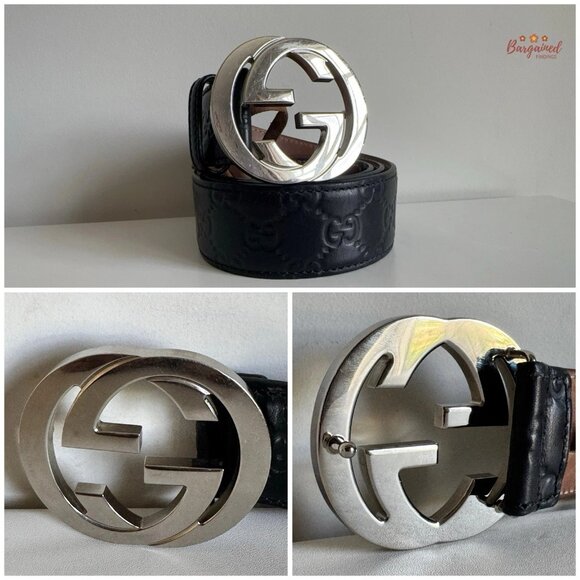 Authentic Gucci Guccissima Leather Silver Interlocking G Buckle Belt 95/38 - Picture 2 of 12